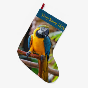 Beautiful Blue and Gold Macaw Parrot Bird Large Christmas Stocking
