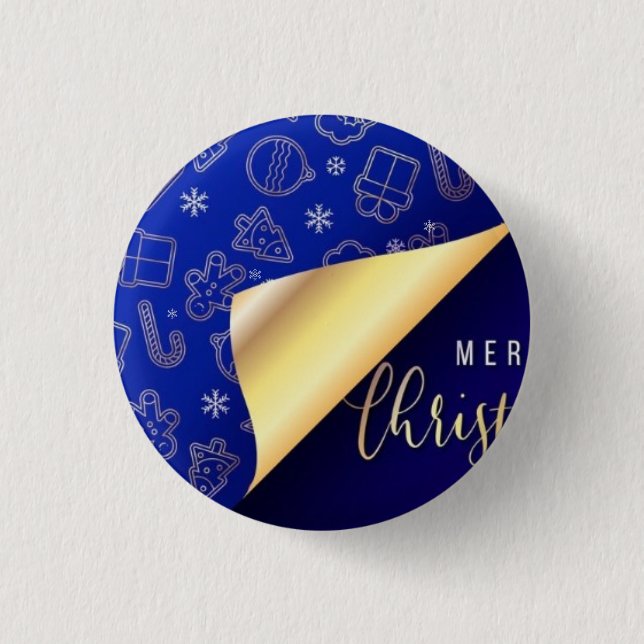 Beautiful Blue and Gold Merry Christmas 3 Cm Round Badge (Front)