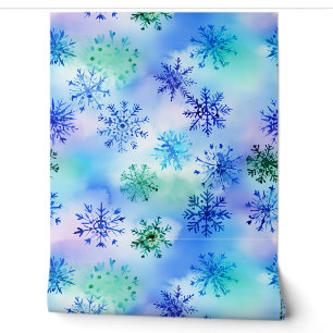 Beautiful Blue and Green Falling Snowflakes Wallpaper