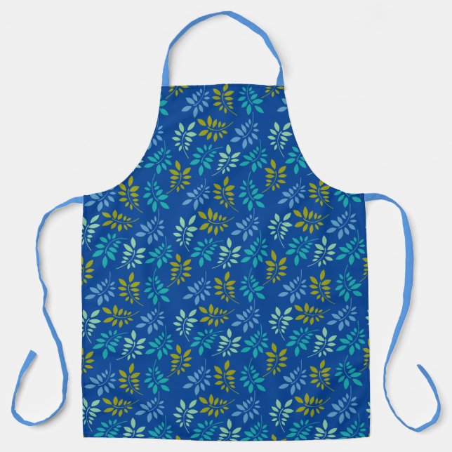 Beautiful Blue And Green Leafy Pattern Apron (Front)