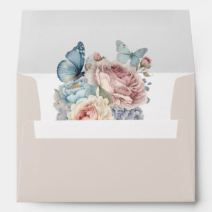 Beautiful Blue and Pink Peonies and Butterfly Envelope