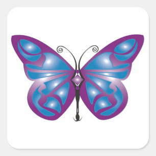 Beautiful Blue and Purple Butterfly Design Square Sticker