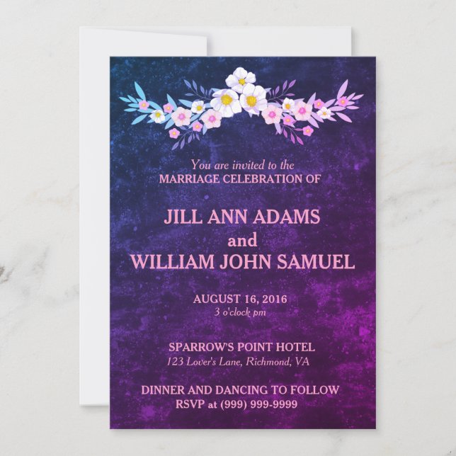 Beautiful Blue and Purple Wedding Invitation (Front)