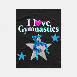 BEAUTIFUL BLUE AND SILVER GYMNASTICS DESIGN FLEECE BLANKET