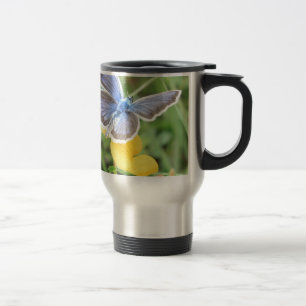 Beautiful Blue and White Butterfly Travel Mug