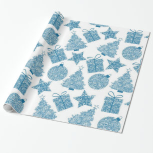 Beautiful Blue and White Christmas Wrapping Paper