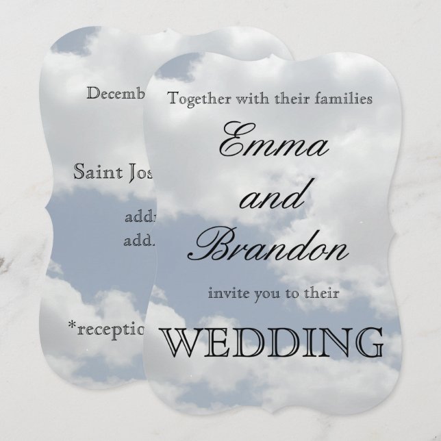 Beautiful Blue and White Clouds Print Wedding Invitation (Front/Back)