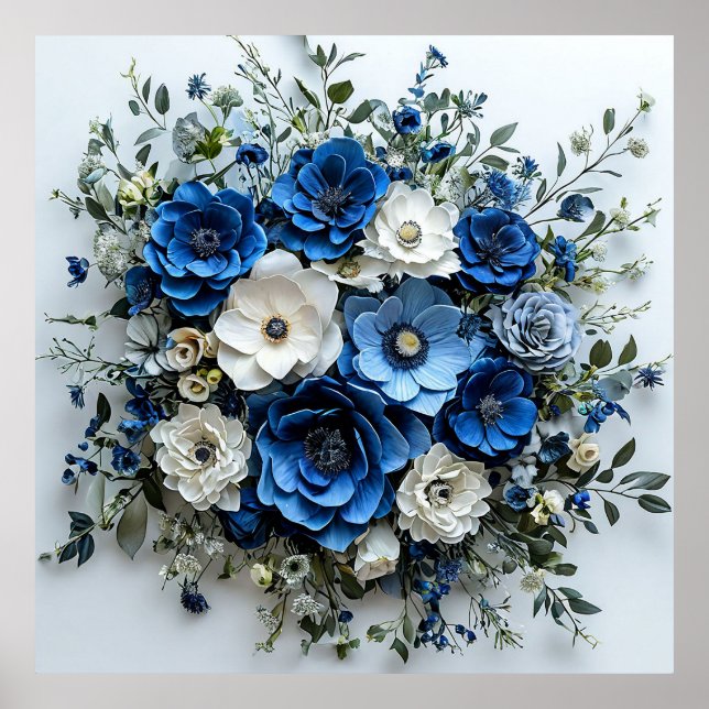Beautiful Blue and White Floral Arrangement Poster (Front)