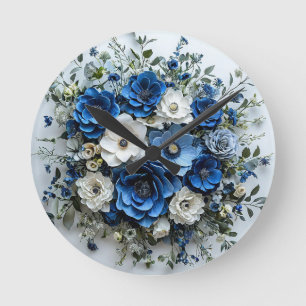 Beautiful Blue and White Floral Arrangement Round Clock