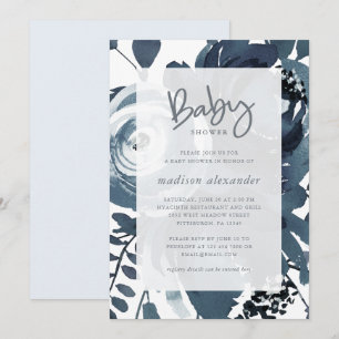 Beautiful Blue and White Floral Baby Shower Invitation