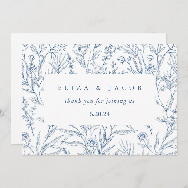 Beautiful Blue and White Floral Wedding Thank You Card (Front/Back)