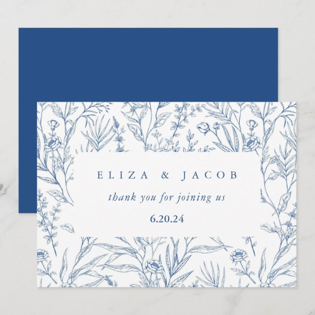Beautiful Blue and White Floral Wedding Thank You Card (Front/Back)