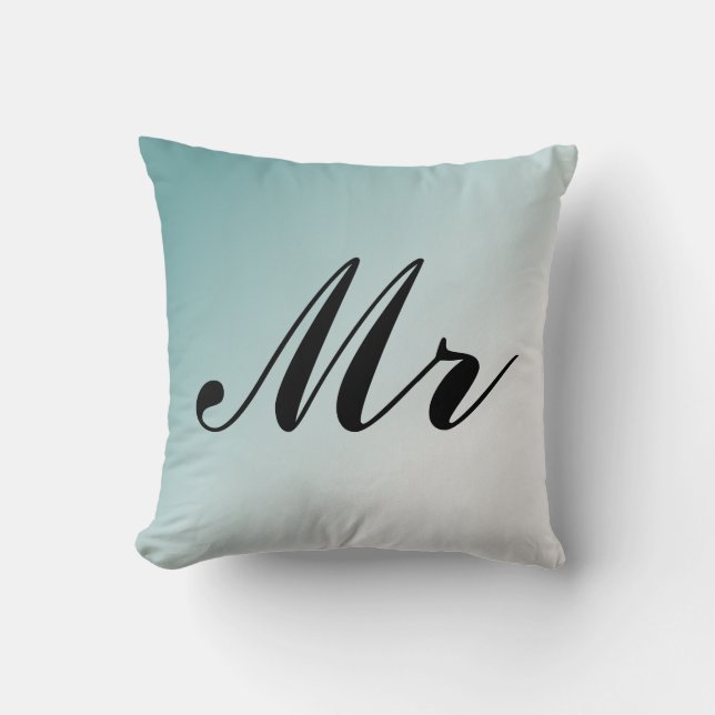 Beautiful Blue and White Gradient Mr and Mrs Cushion (Front)