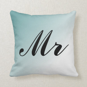 Beautiful Blue and White Gradient Mr and Mrs Cushion