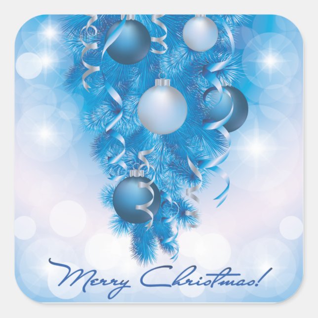 Beautiful Blue and White Merry Christmas Square Square Sticker (Front)