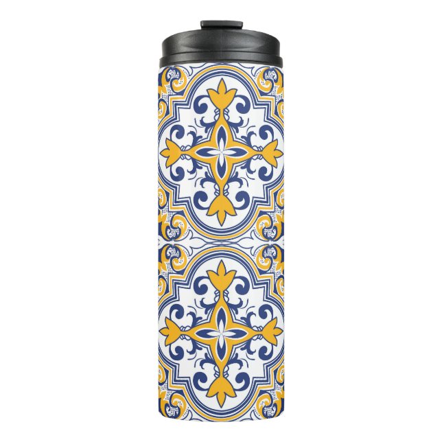 💙💛 Beautiful blue and yellow Azulejos 9  Thermal Tumbler (Front)