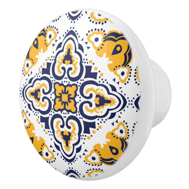 💛💙🤍 Beautiful blue and yellow Azulejos,  Ceramic Knob (Right)