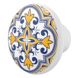 💙💛 Beautiful blue and yellow Azulejos Ceramic Knob