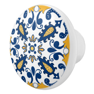💙💛 Beautiful blue and yellow Azulejos, Ceramic Knob