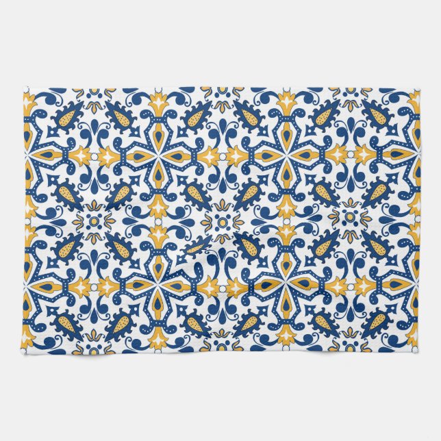 💙💛 Beautiful blue and yellow Azulejos,   Kitchen Tea Towel (Horizontal)