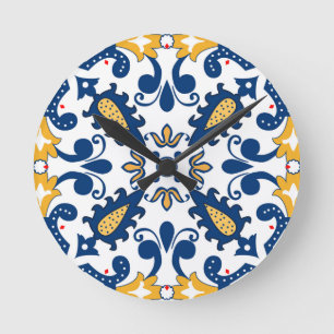 💙💛 Beautiful blue and yellow Azulejos,  Round Clock