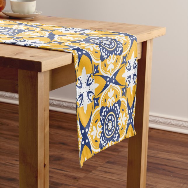 💛💙🤍 Beautiful blue and yellow Azulejos Short Table Runner (In Situ)