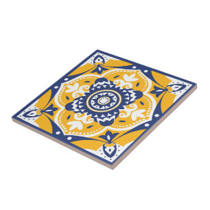 💛💙🤍 Beautiful blue and yellow Azulejos Tile
