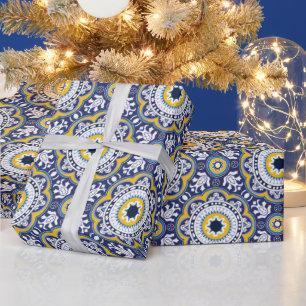 😍 Beautiful blue and yellow Azulejos,   Wrapping Paper