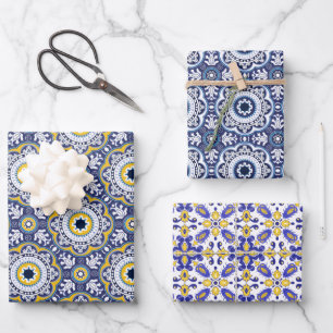 💗 Beautiful blue and yellow Azulejos,  Wrapping Paper Sheet