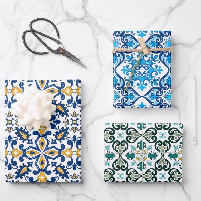 💙💛 Beautiful blue and yellow Azulejos,   Wrapping Paper Sheet (Front)