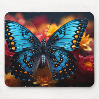 Beautiful Blue and Yellow Butterfly on Flowers  Mouse Mat