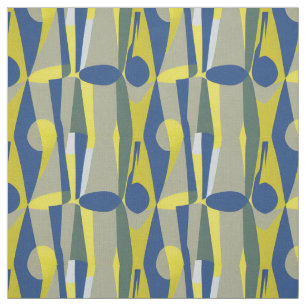 Beautiful Blue and Yellow Mid Century Abstract Fabric