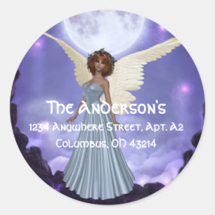 Beautiful Blue Angel Address Labels/Stickers Classic Round Sticker