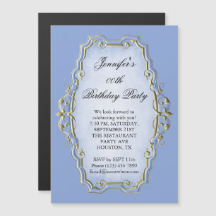 Beautiful Blue Antique Frame & Diamonds Birthday Magnetic Invitation