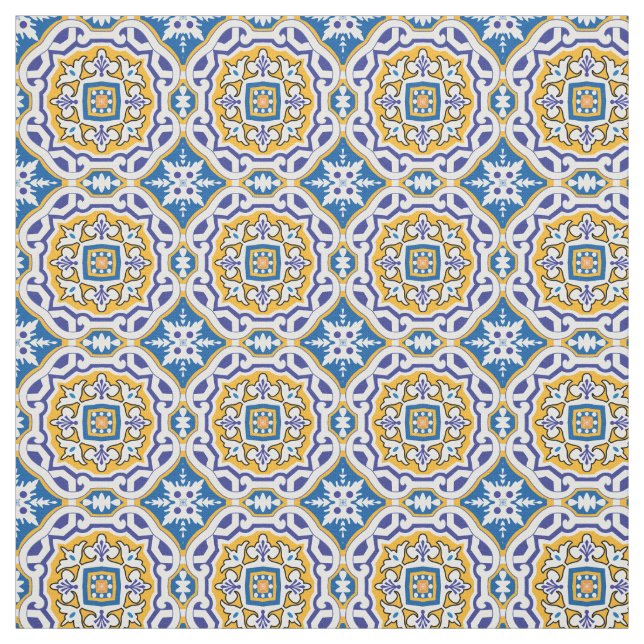 💙 Beautiful blue Azulejos 004, small tile size  Fabric (Swatch)