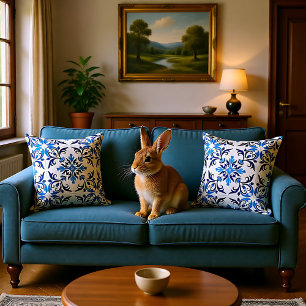 💙 Beautiful blue Azulejos, Medium tile size Cushion