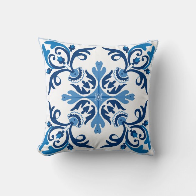 💙 Beautiful blue Azulejos, XXL tile size Throw Pi Cushion (Front)