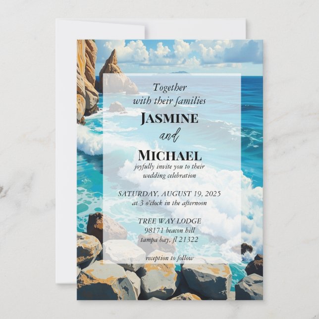  Beautiful Blue Beach Invitation (Front)