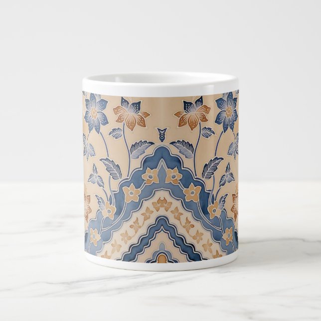 Beautiful Blue Beige Batik Garden Speciality Mug (Front)