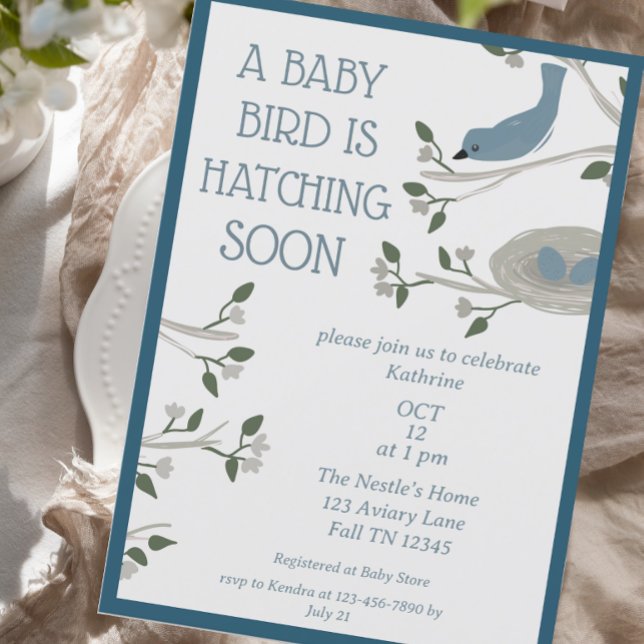 Beautiful Blue Bird Nest Baby Shower Invitation (Creator Uploaded)