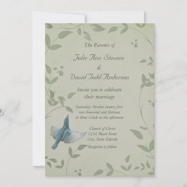 Beautiful Blue Bird Wedding Invitation (Front)