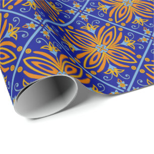 Beautiful Blue Boho Talavera Tile Wrapping Paper