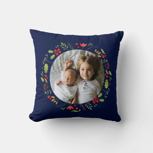 Beautiful Blue Botanical Photo Custom Christmas Cushion (Front)