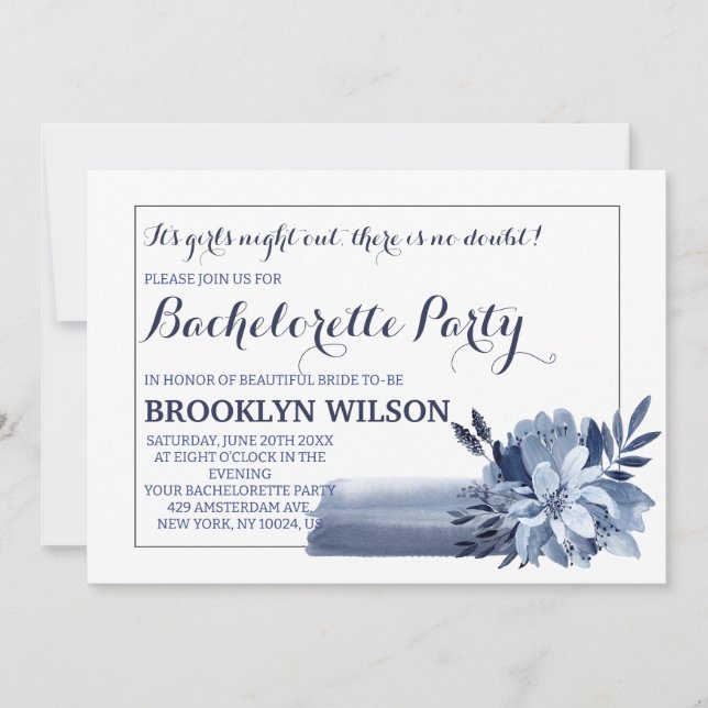 Beautiful Blue Bouquet Bachelorette Party Invitation (Front)