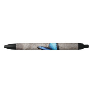 Beautiful Blue Butterfly Black Ink Pen