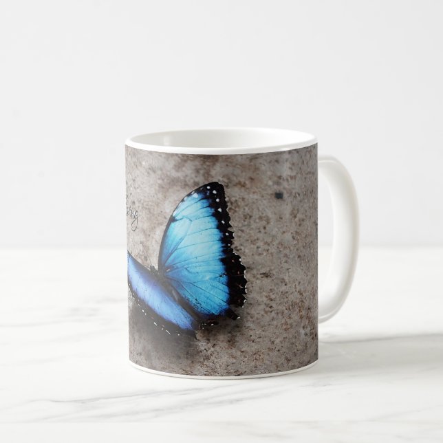 Beautiful Blue Butterfly Coffee Mug (Front Right)