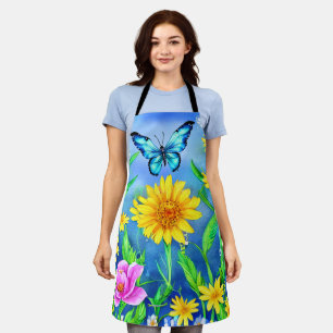 Beautiful Blue Butterfly in a Flower Meadow Apron