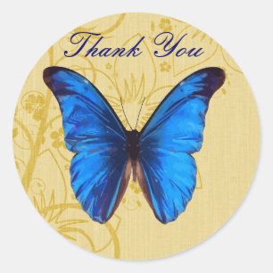 Beautiful Blue Butterfly Thank You Vintage art Classic Round Sticker