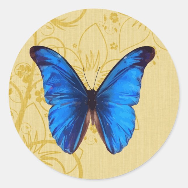 Beautiful Blue Butterfly Vintage art Classic Round Sticker (Front)