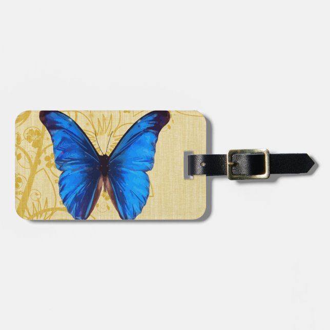 Beautiful Blue Butterfly Vintage art Luggage Tag (Front Horizontal)